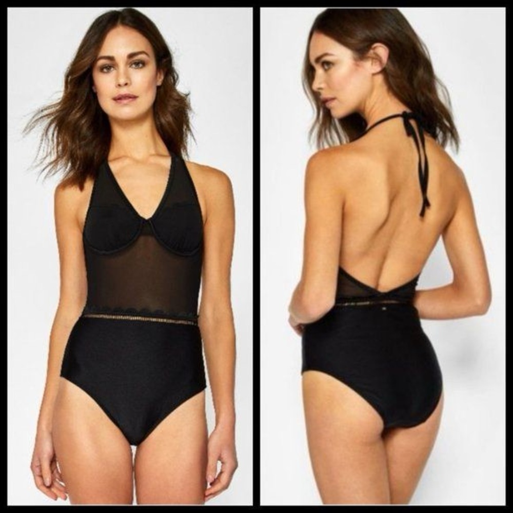 New! Ted Baker Scallop Mesh Swimsuit Black